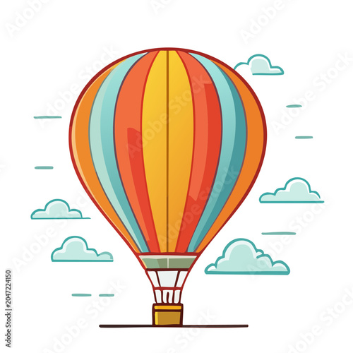 Colorful hot air balloon illustration with clouds