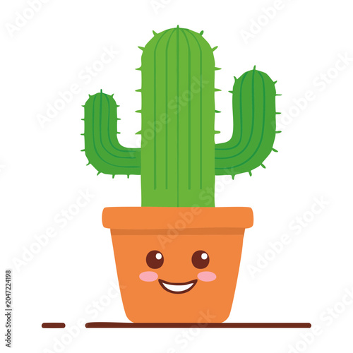 Cute Kawaii Cactus in a Pot