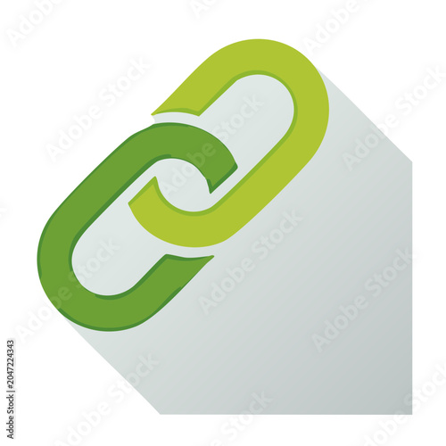 Green link chain icon with long shadow