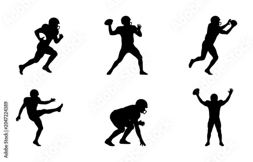 Schilderij op canvas American Football Player Silhouettes, Action Poses, Sports Vector Icons Set