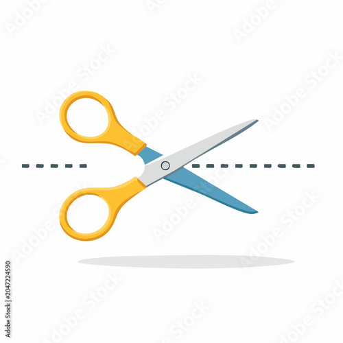 Scissors cutting a dashed line