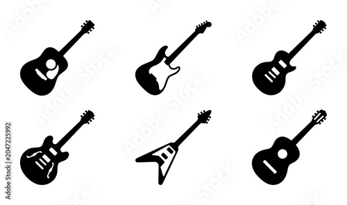 Canvastavla Guitar Icons Set, Musical Instrument Vector Graphics, Acoustic and Electric Guit