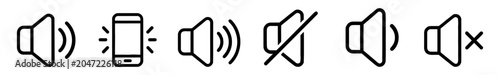 Photos Set of sound and notification icons including volume, mute, silent mode, and pho