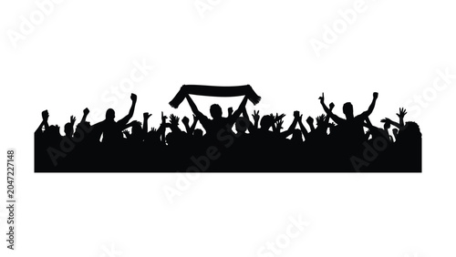 Fotografía Silhouette of a cheering crowd with hands raised in celebration holding a long s