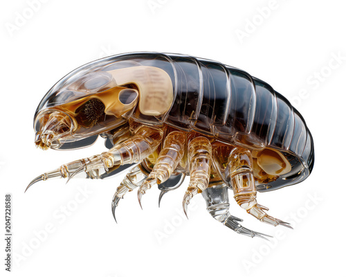 Woodlouse Macro: An extreme close-up reveals the intricate details of a woodlouse, showcasing its segmented exoskeleton, numerous legs, and delicate antennae.