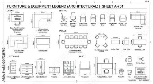 Foto Furniture and equipment legend for architectural office plans