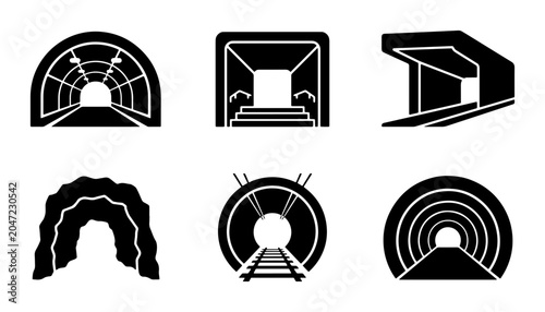 Bild auf Leinwand Tunnel Icons Set: Underground Passages, Subway Entrances, Railway Tunnels, Vecto
