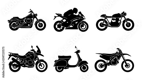 Bild auf Leinwand Motorcycle Silhouettes Collection: Sport Bike, Cruiser, Scooter, Dirt Bike, Cafe