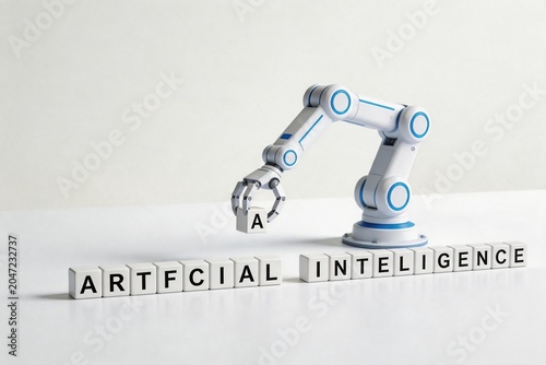 Robot arm assembling artificial intelligence text