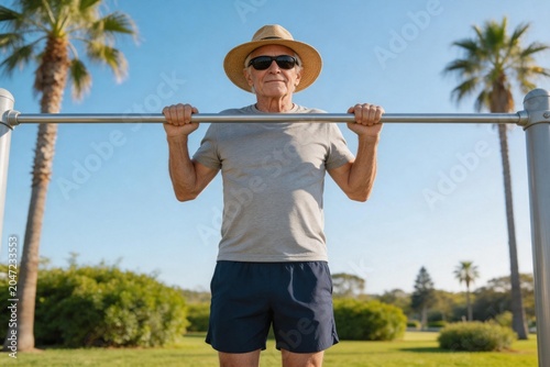 Elderly man exercising outdoors