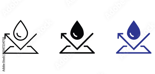 Photos Waterproof material icon set, water resistant surface protection symbols, hydrop