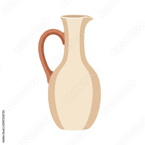 Traditional Ceramic Jug With Handle Isolated Pottery Vessel Graphic Element