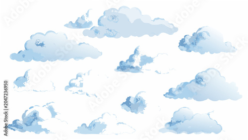 Bild auf Leinwand A collection of fluffy clouds a vector illustration with a white background and