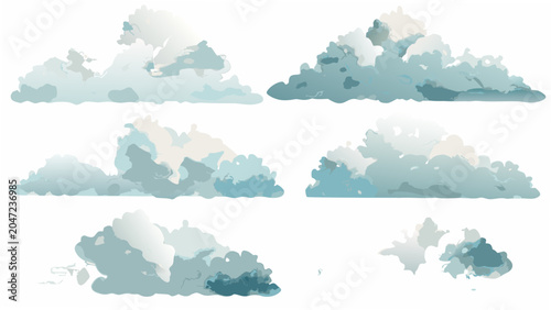 Bild auf Leinwand A collection of eight stylized cloud formations rendered as a vector illustratio