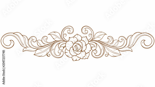 Foto Floral ornament with rose and swirling leaves a detailed brown vector illustrati