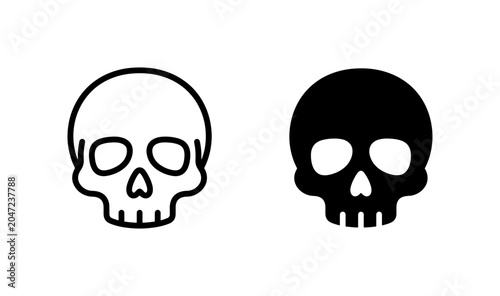 Tablou pe pânză Skull Icons, Human Head Skeleton Vector Graphics, Black and White Outline Symbol