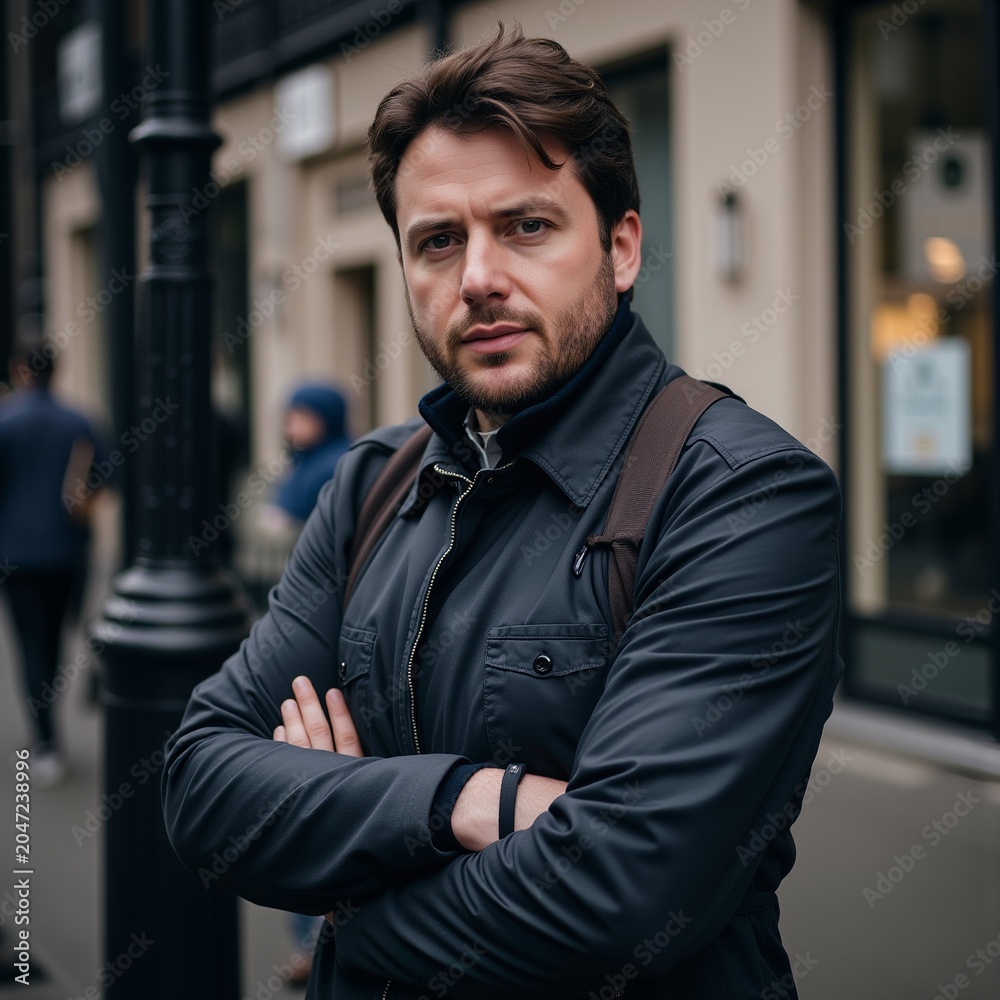 Fototapeta premium Confident Businessman Standing Outdoors with Arms Crossed