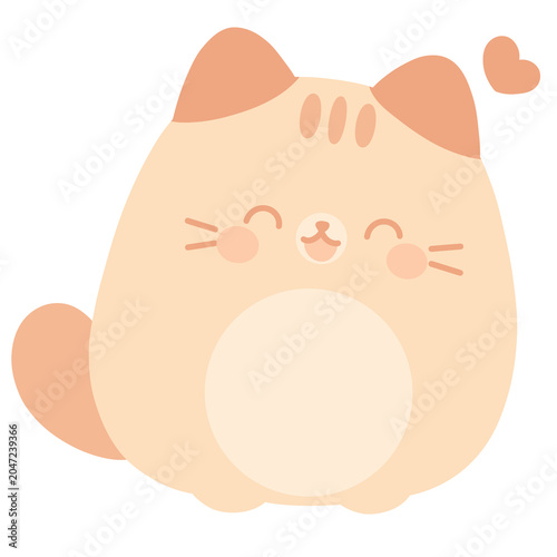 Obraz na płótnie Cute cat illustration with plump round body cream orange fur and happy smiling f