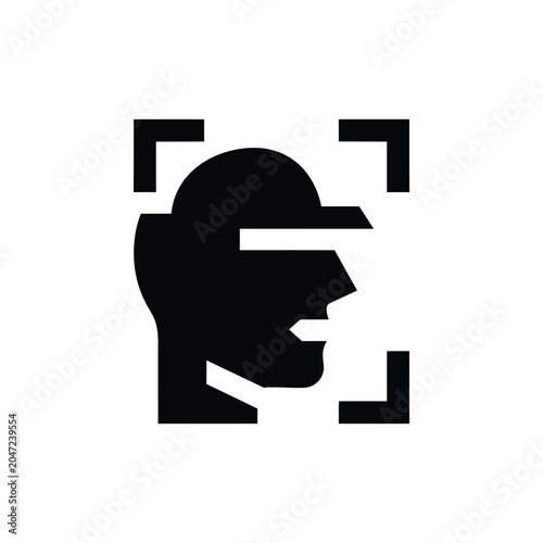 Facial recognition scan icon during digital security authentication isolated on white background