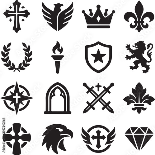 Black and white of religious symbols, sacred and spiritual emblems sacred spiritual emblems