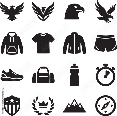 Black and white of people, animals, nature, and in flat style black white background