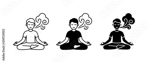 Foto Meditation Icons, Yoga Poses, Breathing Exercises, Mindfulness, Calmness, Relaxa