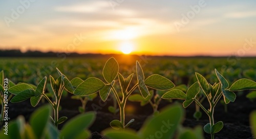Delicate Soybean Sprouts Rim-Lit by the Warm Glow of a Setting Sun