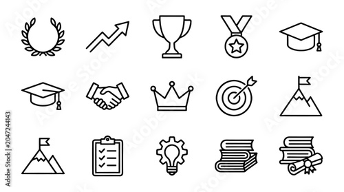 Canvastavla Success and achievement thin line icon set