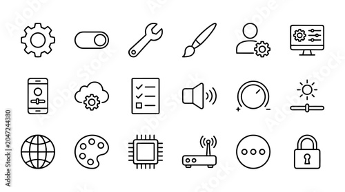 Schilderij op canvas Settings and customization thin line icon set