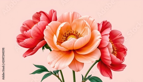 Blooming Peony Flowers Soft Pastel Background