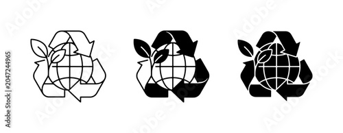 Photos Recycling Earth Icons, Global Eco-Friendly Symbols, Planet Sustainability Graphi