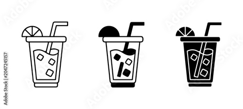 Fotografie Refreshing Iced Drinks Icons, Summer Beverages Vector Set, Cold Refreshments Col