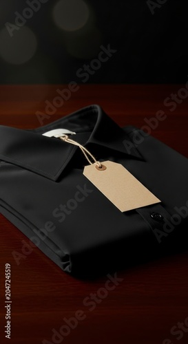 Sophisticated Black Shirt with Blank Tag Mockup in Moody, Dramatic Lighting