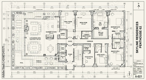 Tableau sur toile Architectural floor plan of a luxury penthouse residence