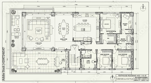 Cuadro en lienzo Detailed architectural floor plan for a penthouse residence with furniture layou