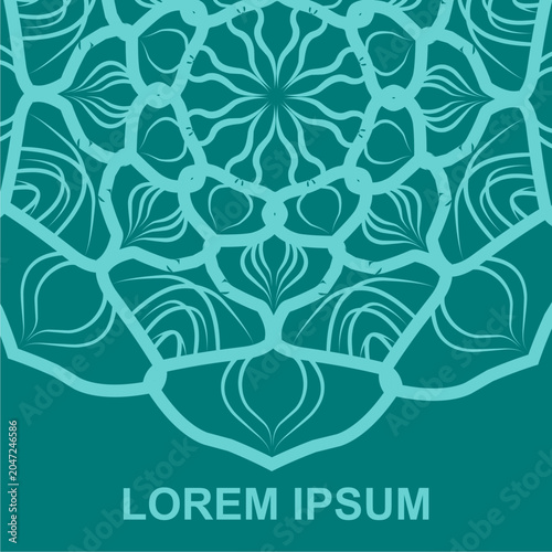 A square digital illustration showcasing an elegant and intricate mandala design template. The top half of the composition features a stylized, circular lace or floral mandala constructed with clean, 
