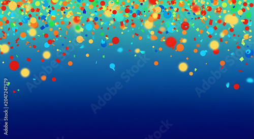 Colorful confetti falling on blue background for celebration and party events.