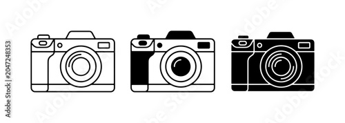 Obraz na płótnie Three Camera Icons: Outline, Filled, Silhouette, Photography Equipment, Digital