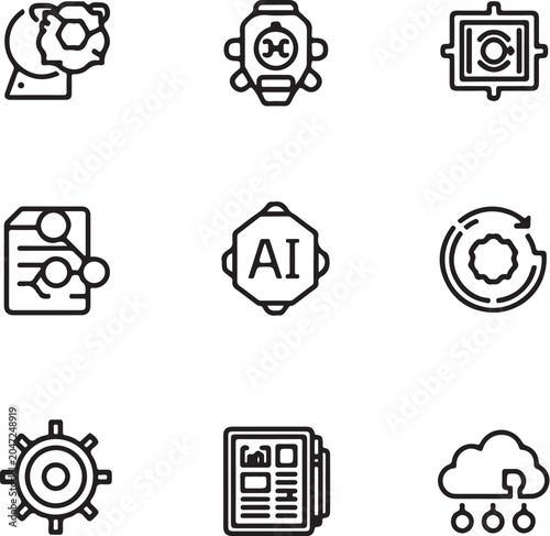 Black and White Business and Communication Icons Vector Set Illustration