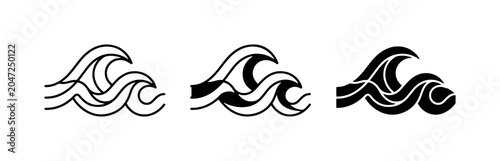 Foto Stylized Wave Icons, Ocean Swirl Graphics, Marine Water Symbols, Set of 3