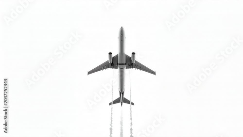 Airplane flying overhead leaving white condensation trails against a bright clear sky captured in this high resolution motion video clip