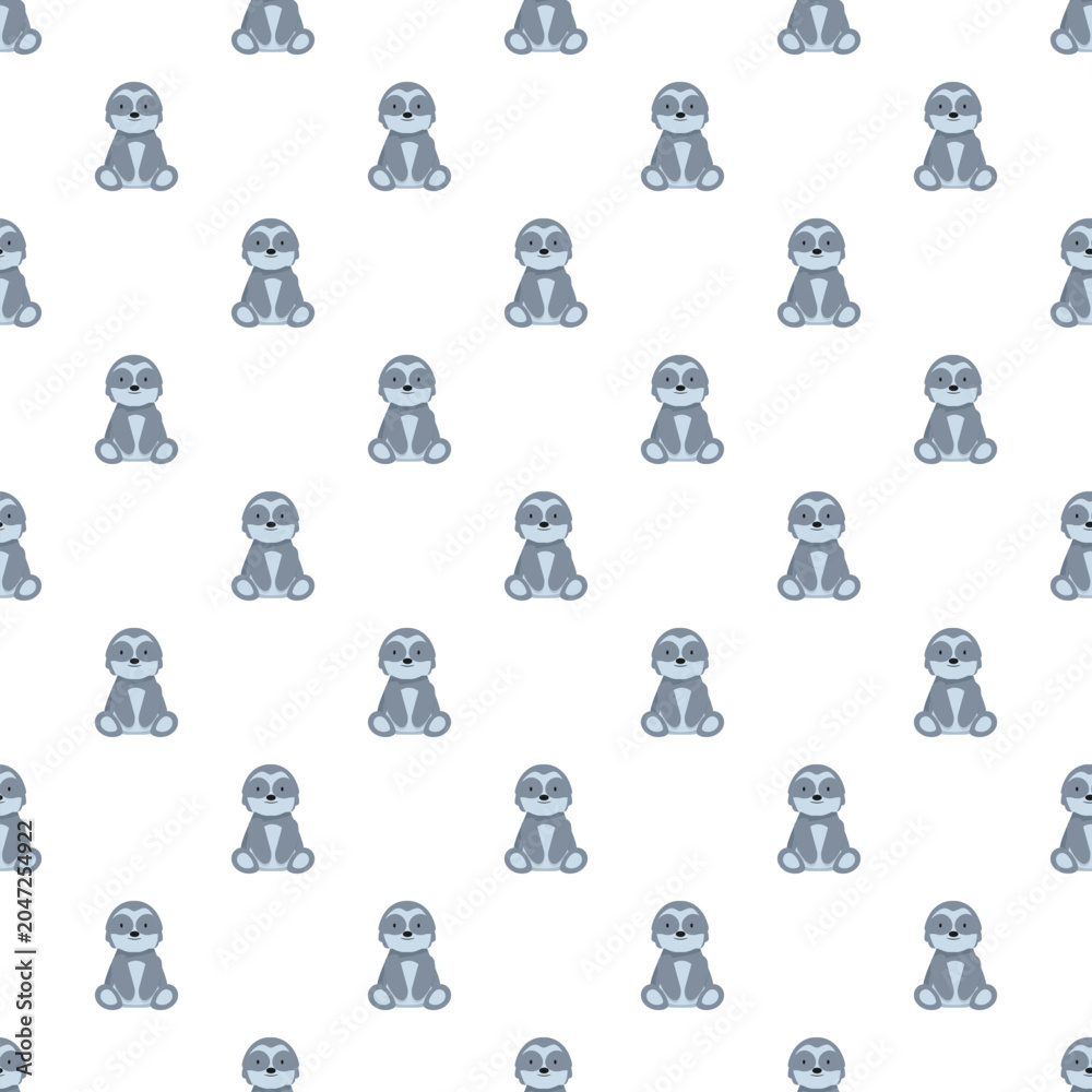 Fototapeta premium Repeating cute gray cartoon sloth sitting in a seamless pattern design