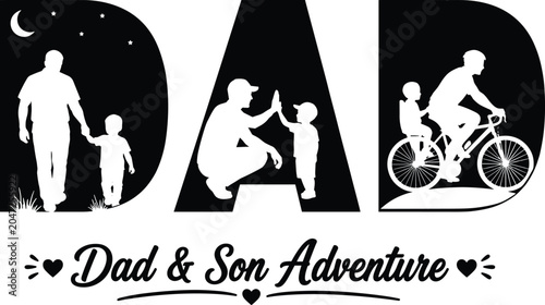 Canvastavla Dad & Son Adventure Typography Design with Father and Child Silhouettes, Family