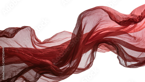 Photos Flowing deep red sheer fabric waves, isolated on transparent background