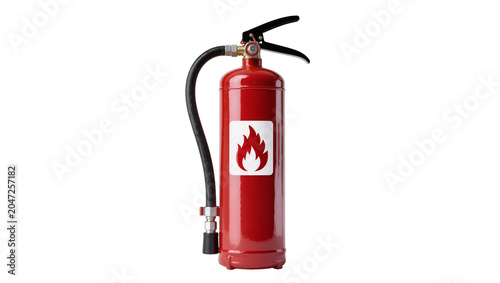 фотографія Red fire extinguisher with flame symbol, isolated on transparent background