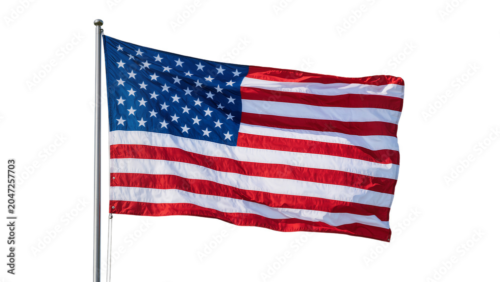 Obraz premium Waving American flag with stars and stripes, isolated on transparent background