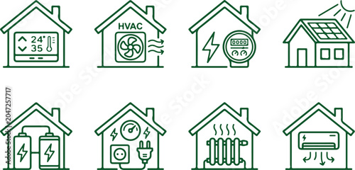 Foto House with energy efficient icons representing heating ventilation air conditioning and electricity systems smart home technology concept