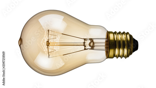 Bild auf Leinwand Edison incandescent light bulb with brass base, isolated on transparent backgrou