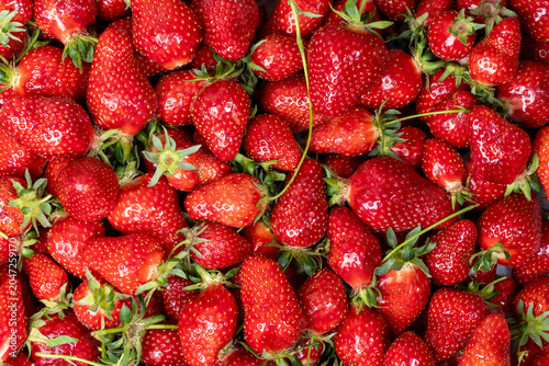 ripe, juicy red strawberries top view