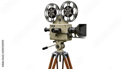 Tableau sur toile Vintage film projector with reels and tripod, isolated on transparent background